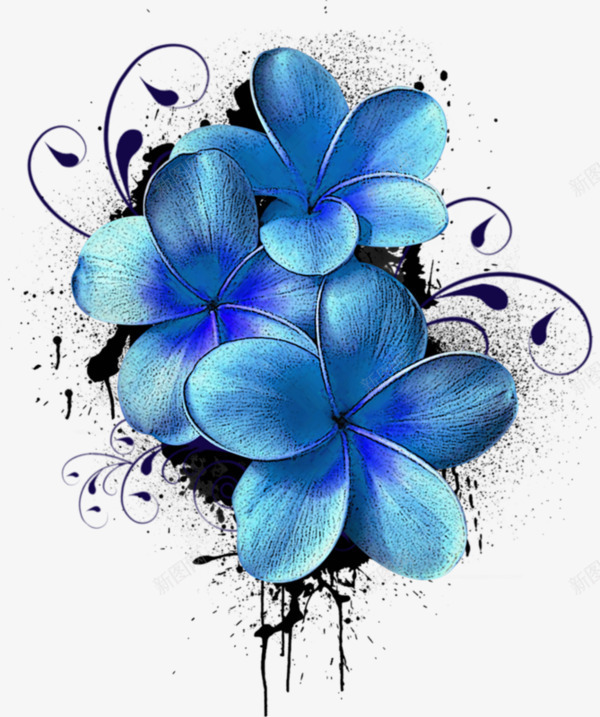 蓝色鲜花png免抠素材_新图网 https://ixintu.com 手绘 漂浮 花纹 蓝色 装饰 鲜花