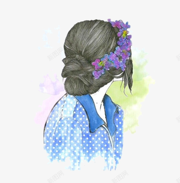 手绘女孩png免抠素材_新图网 https://ixintu.com 人物 女孩 手绘 背影 花环