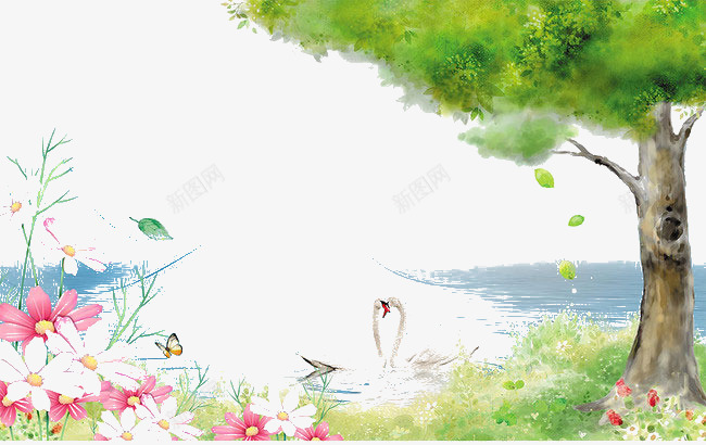 手绘风景画png免抠素材_新图网 https://ixintu.com 小清新 小野花 手绘 插画 树木 湖水 田园 红色 绿色 花卉 蓝色 路边的小野花 野花 青色 风景画 鲜花