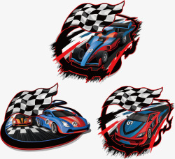 动感赛车旗与赛车创意矢量图高清图片
