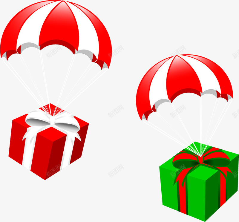 降落伞礼物盒png免抠素材_新图网 https://ixintu.com 礼物 礼物盒 红色 绿色 降落伞