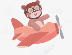 童趣天空开飞机的小熊矢量图高清图片