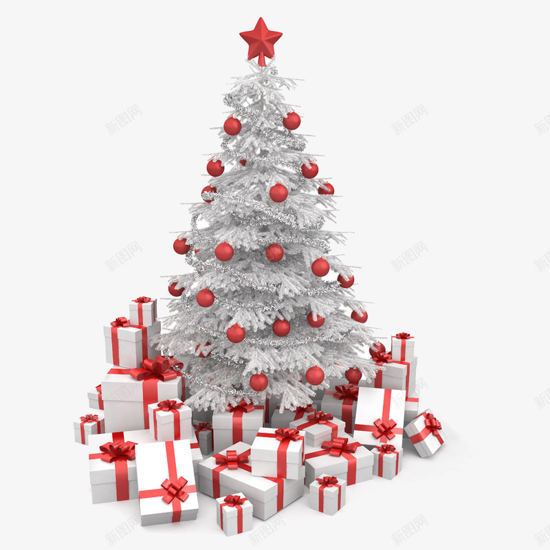 雪白圣诞树礼物盒png免抠素材_新图网 https://ixintu.com 礼物盒 红色吊坠 雪白圣诞树