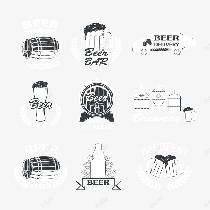 啤酒小图标矢量图ai_新图网 https://ixintu.com 卡通 啤酒 图标 娱乐 黑白 矢量图