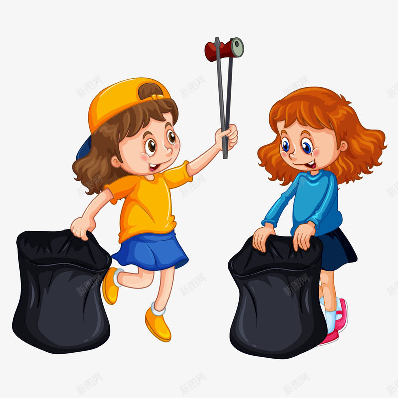 捡垃圾儿童女孩png免抠素材_新图网 https://ixintu.com 儿童 卡通人物 卡通女孩 捡垃圾 环保装饰