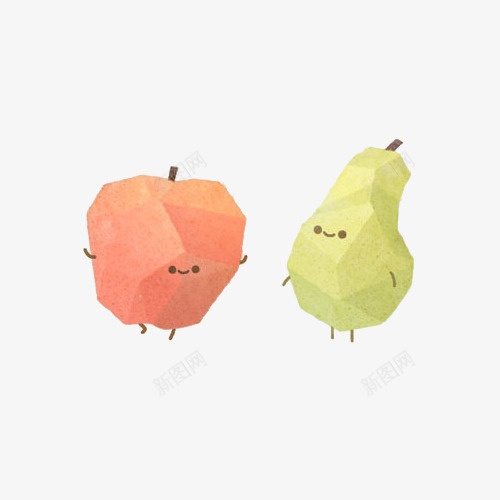 几何形状的苹果和梨psd免抠素材_新图网 https://ixintu.com 几何形状 彩色 梨 水果 苹果