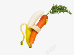 蔬菜造型香蕉拥抱胡萝卜高清图片