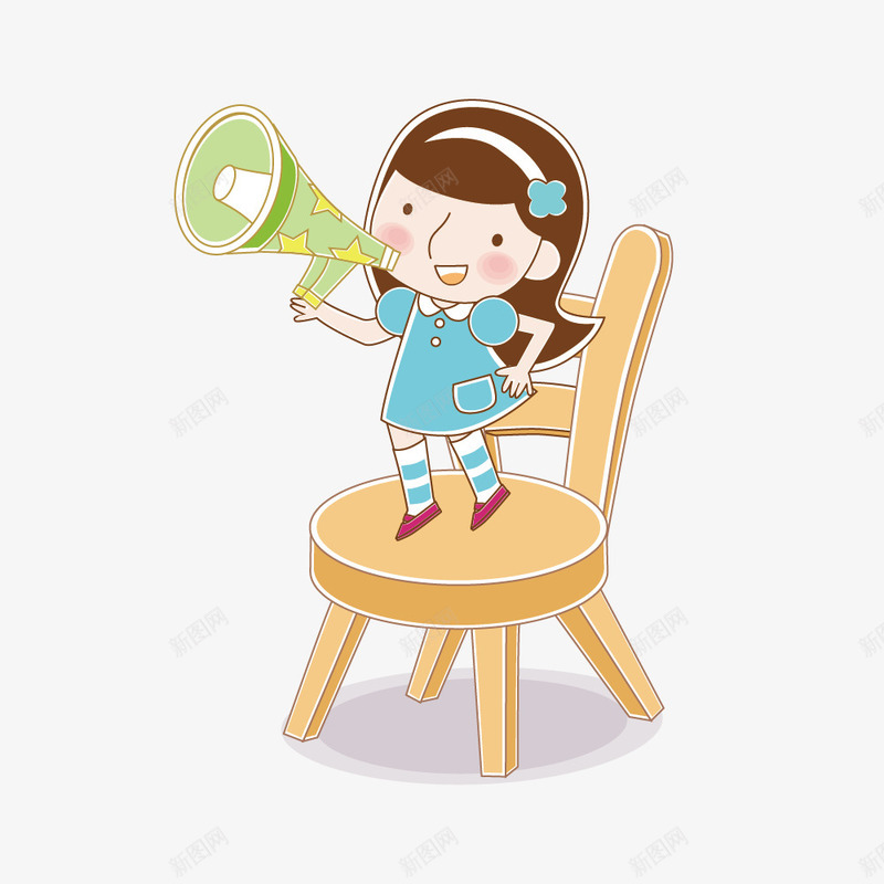 站在椅子上拿着喇叭的人物png免抠素材_新图网 https://ixintu.com 人物设计 儿童节 卡通 号外号外 喇叭 喊话筒 小女孩 通知
