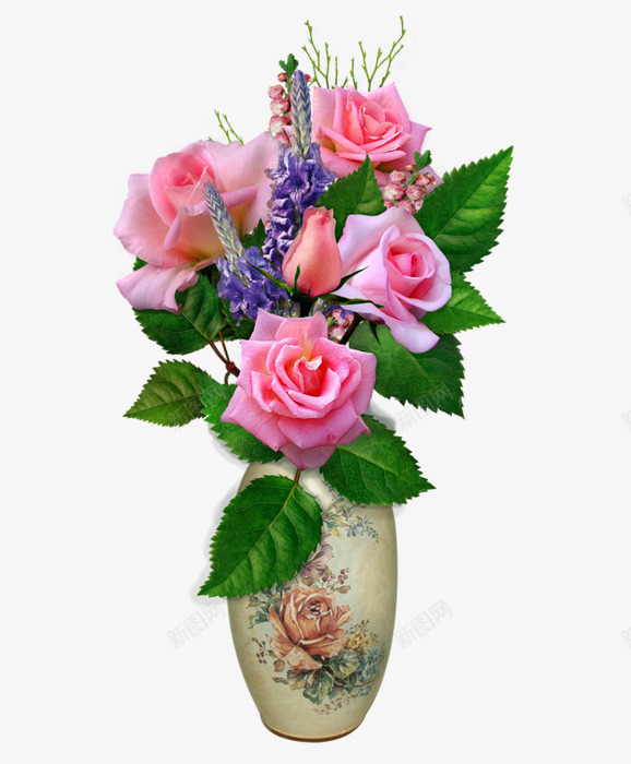 瓶中的鲜花png免抠素材_新图网 https://ixintu.com 叶子 粉色的花 花 鲜花