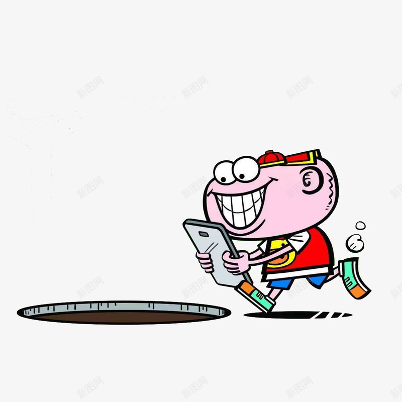 低头玩手机不看路的男子psd免抠素材_新图网 https://ixintu.com 低头卡通 低头族 低头玩手机 卡通手绘 坑洞