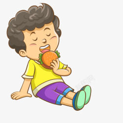 卡通吃汉堡的儿童人物矢量图素材