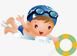 儿童游泳圈设计手拿游泳圈的男孩矢量图高清图片