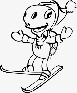 卡通手绘线条动物滑雪素材