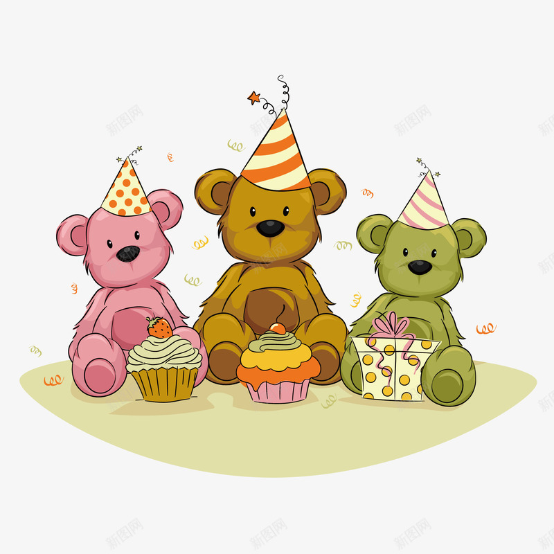 卡通小熊png免抠素材_新图网 https://ixintu.com 三只小熊 卡通熊 抓气球的熊 生日 生日快乐 礼物 蛋糕