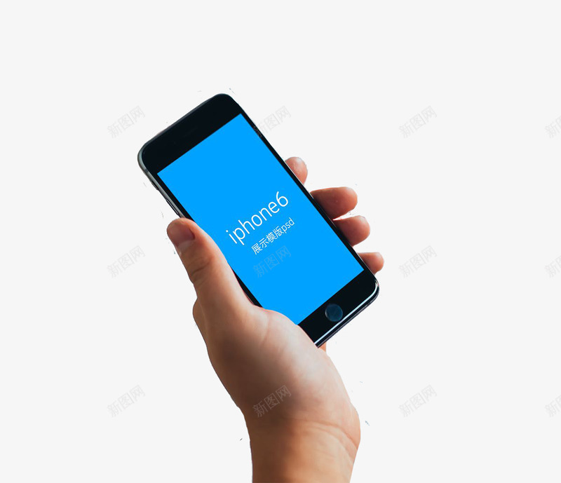 iPhone6手机蓝屏png免抠素材_新图网 https://ixintu.com 左手 广告 手持iphone 苹果手机 蓝色屏幕 黑色