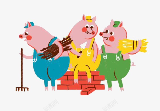三只小猪png免抠素材_新图网 https://ixintu.com 儿童 卡通 小猪 手绘 拟人 插画 童话