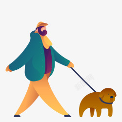 狗形象卡通夸张公园遛狗人物插画高清图片