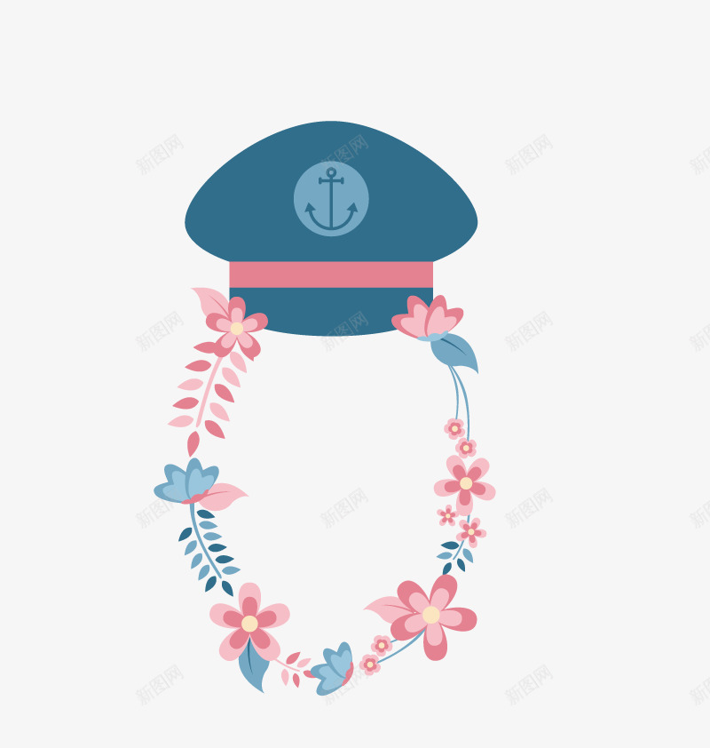 海军帽png免抠素材_新图网 https://ixintu.com 帽子 海军卡通 粉色 花环 装饰