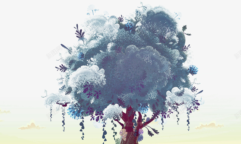 开云彩的树png免抠素材_新图网 https://ixintu.com 创意插画 开云彩的树图案 梦幻图案