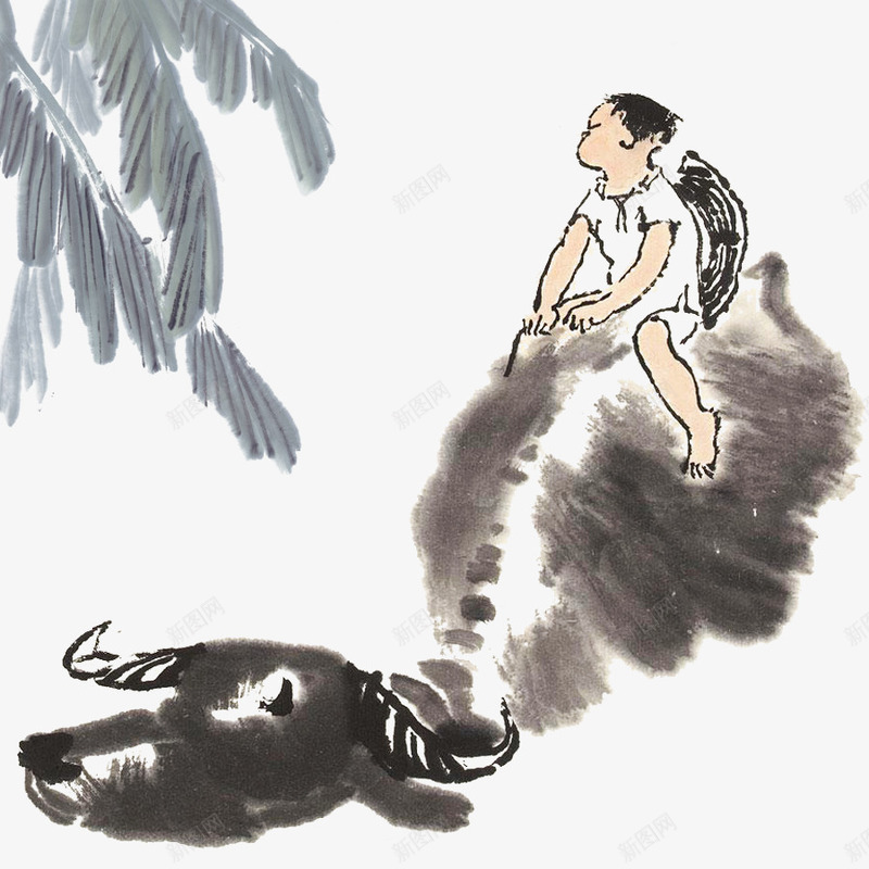放牛的小孩png免抠素材_新图网 https://ixintu.com 中国风 小孩子 放牛的儿童 水墨画