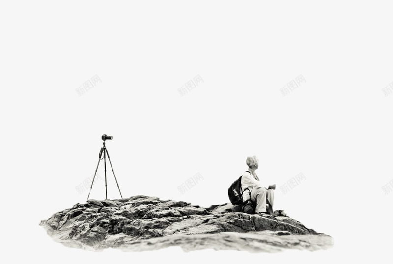 向摄影师致敬png免抠素材_新图网 https://ixintu.com 人 岩石 拍摄用具 相机 致敬 黑白