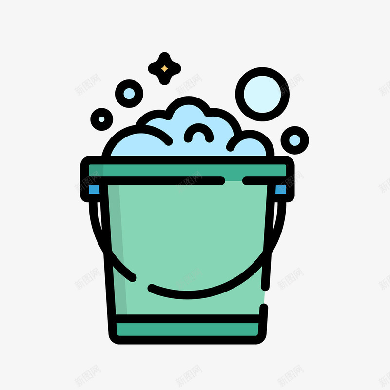 水桶清洁图标psd_新图网 https://ixintu.com 卫生 圆环 平面 形状 打扫 气泡 水桶 水桶泼水 清洁图标