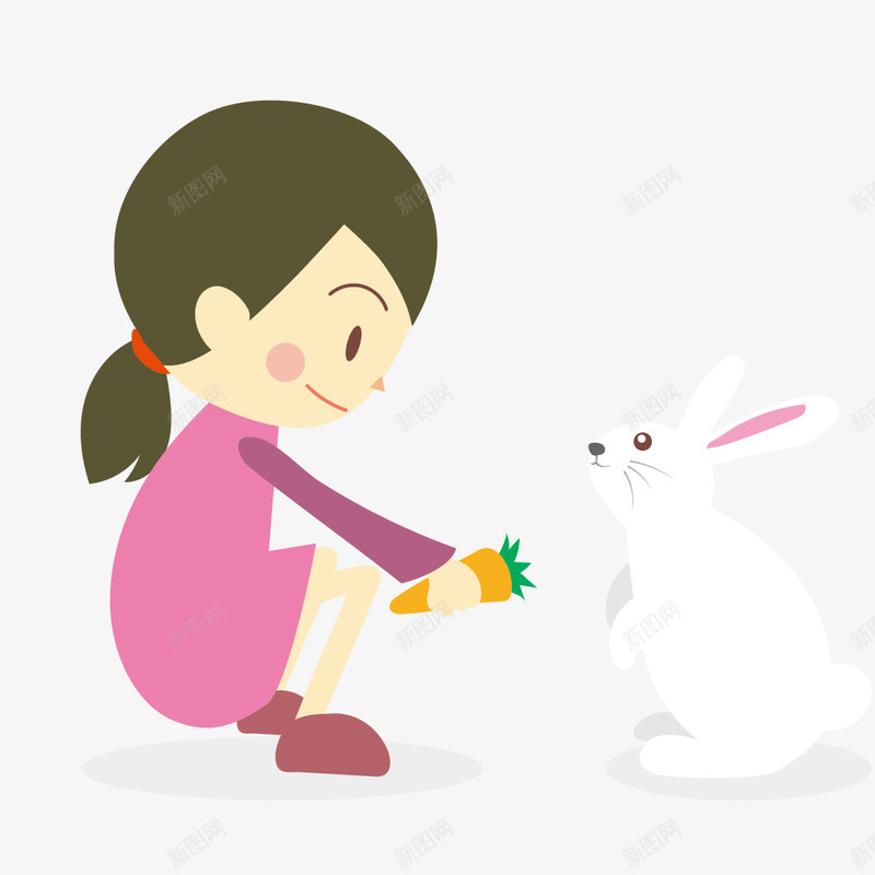 喂兔子吃萝卜的女孩png免抠素材_新图网 https://ixintu.com 人物 卡通 可爱的 小兔子 小动物 简图 胡萝卜