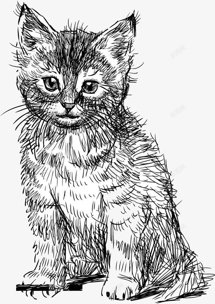 手绘猫咪png免抠素材_新图网 https://ixintu.com 动物 层次 设计 馋猫 黑白