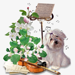 白色小狗音乐鲜花素材