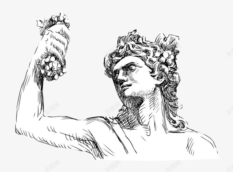 素描拿着葡萄的古希腊神png免抠素材_新图网 https://ixintu.com 人物 伟大 古希腊 古老 神话 素描 葡萄 黑白