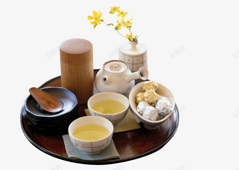 茶具套装png免抠素材_新图网 https://ixintu.com 煮茶茶具 茶杯 茶盘 装饰品 鲜花