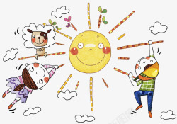 太阳云彩背景夏天炎热的天气照着小孩高清图片
