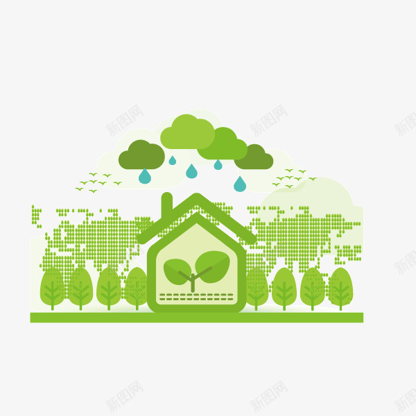 绿色绿色能源房子树叶绿色png免抠素材_新图网 https://ixintu.com 房子树叶 绿色 绿色云朵 绿色能源