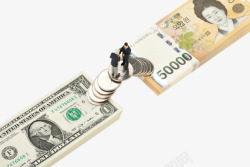 创意天平秤上的钱币创意站在钱币上的商务合作人士高清图片