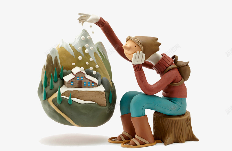 可塑娃娃与森林png免抠素材_新图网 https://ixintu.com 可塑泥 小模型森林 旅行娃娃 橡皮泥人