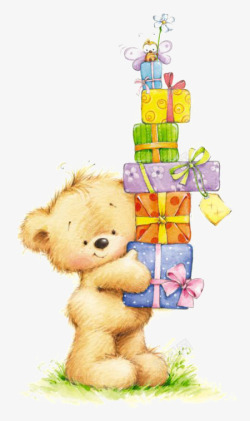 小熊抱着礼物素材