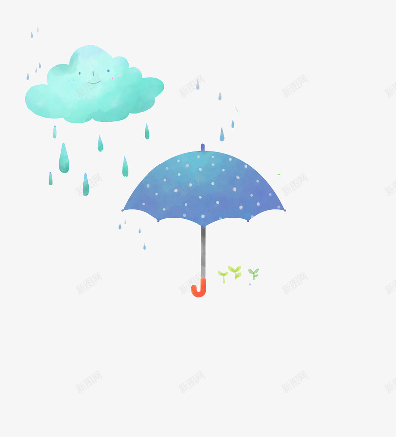 手绘水彩可爱插图png免抠素材_新图网 https://ixintu.com 下雨了 云彩 可爱插图 手绘 水彩 蓝色星星雨伞 雨滴