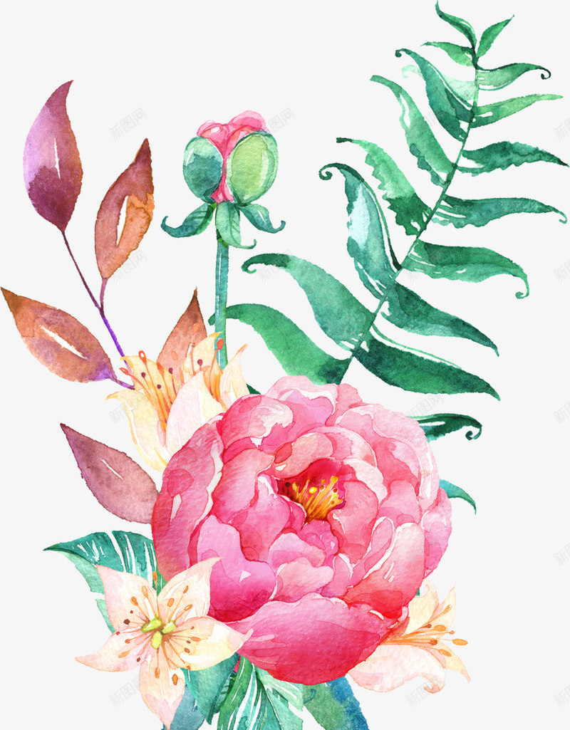 卡通手绘粉色的鲜花png免抠素材_新图网 https://ixintu.com 创意 动漫动画 卡通手绘 粉色的鲜花 绿叶 花朵