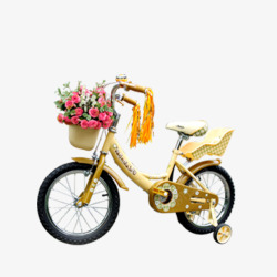带着鲜花的儿童自行车素材