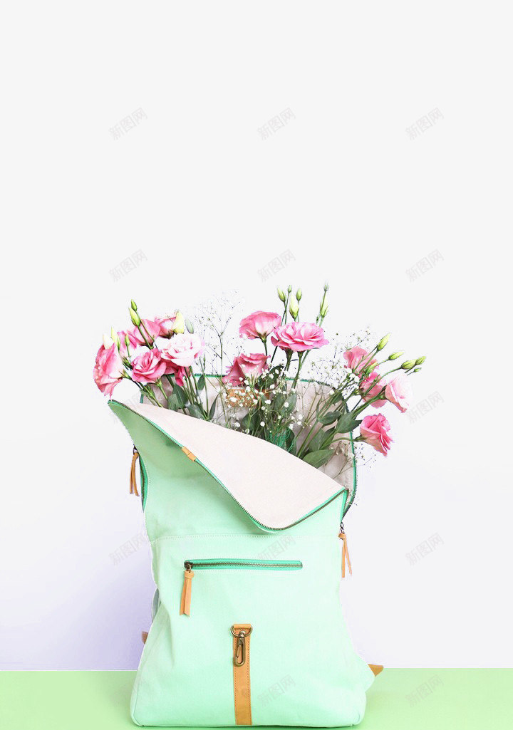 书包里的花png免抠素材_新图网 https://ixintu.com 书包 粉色 绿色 鲜花