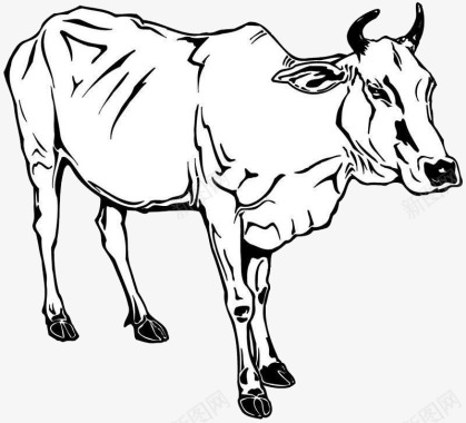 黑白牛简笔画图标图标