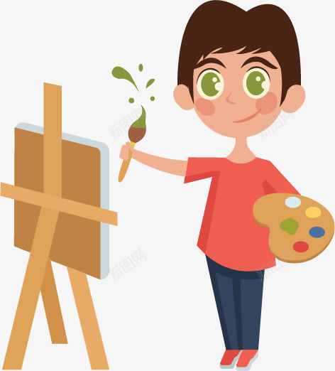 绘画人物png免抠素材_新图网 https://ixintu.com 儿童 孩子 开学季卡通人物 画画 练习画画