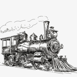 街头老火车黑白手绘钢笔插图蒸汽怀旧火车高清图片