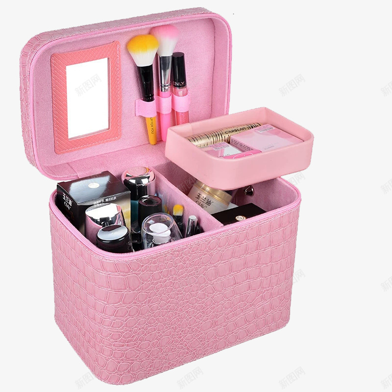 化妆品盒png免抠素材_新图网 https://ixintu.com 产品实物 化妆刷 收纳盒 粉色 镜子