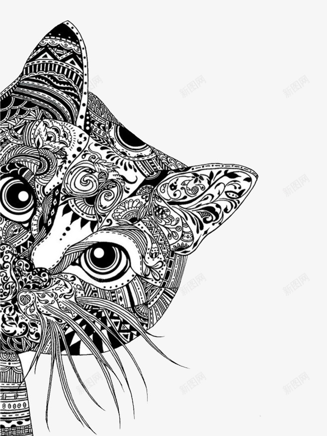 猫黑白装饰画图标psd_新图网 https://ixintu.com 写实素描 动物 黑白装饰