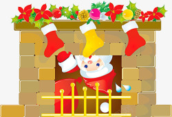 袜子免费png下载圣诞节卡通节日烟囱中的圣诞老人高清图片