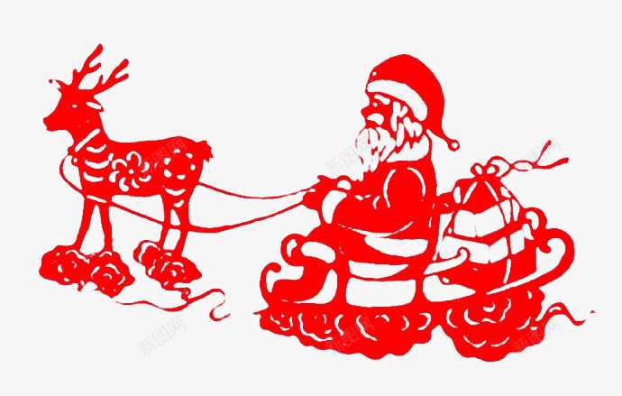送礼物的圣诞老人剪纸png免抠素材_新图网 https://ixintu.com 剪纸 圣诞老人 圣诞鹿 礼物