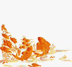 金色水纹金色荷花鲤鱼高清图片