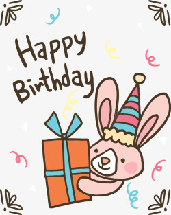 粉色兔子生日贺卡矢量图素材