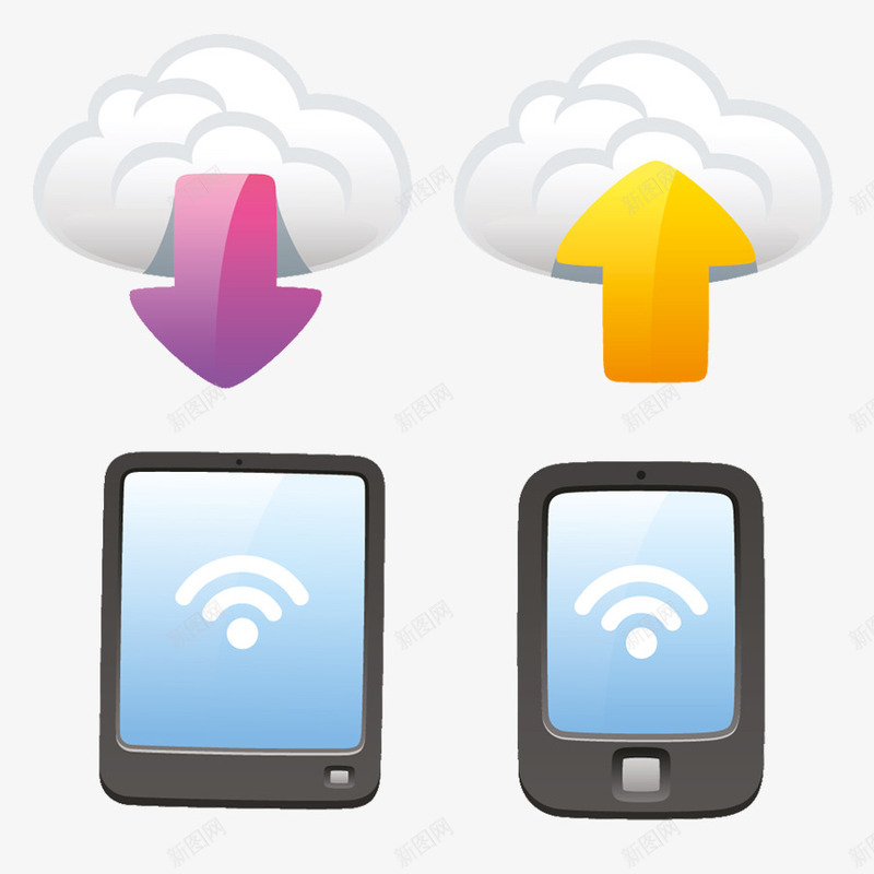 手机接收信号png免抠素材_新图网 https://ixintu.com 云彩 信号 卡通 手机 手绘 箭头 网络 装饰